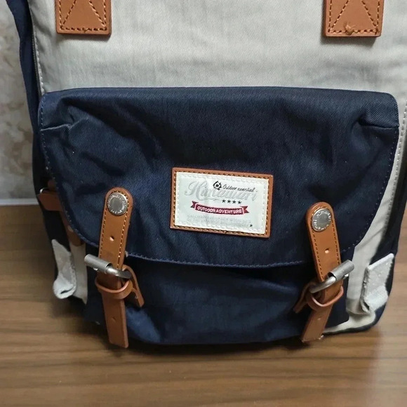 Himawari | Backpack | Navy and Beige | Brushed Silver Accents | Gently worn - Picture 2 of 12